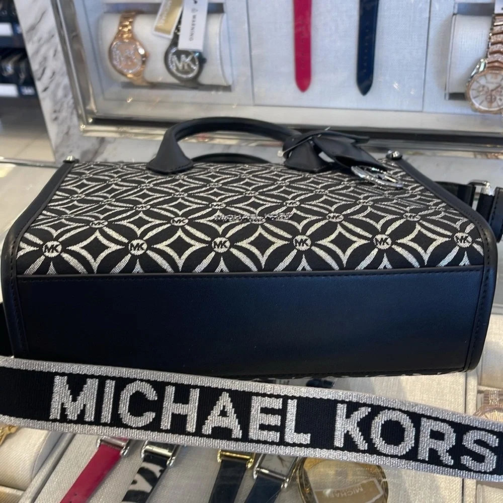 Michael Kors Mirella Small Metallic Logo Jacquard Crossbody Bag Black/Silver  NW